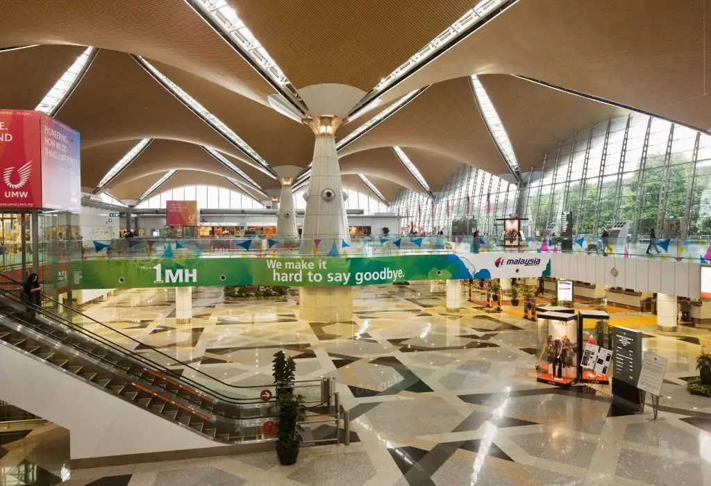 Interior of departures lounge of international airport 